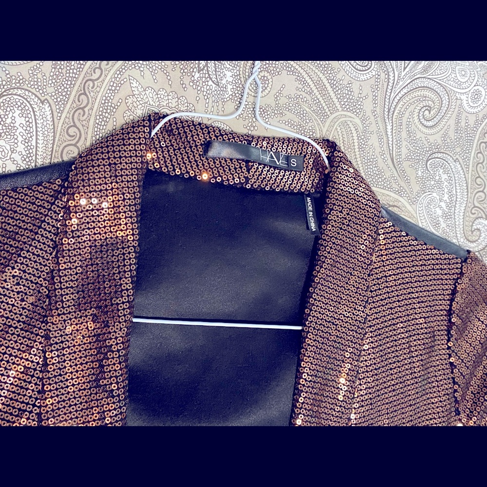 Sequin & Vegan Leather Blazer - Picture 3 of 4